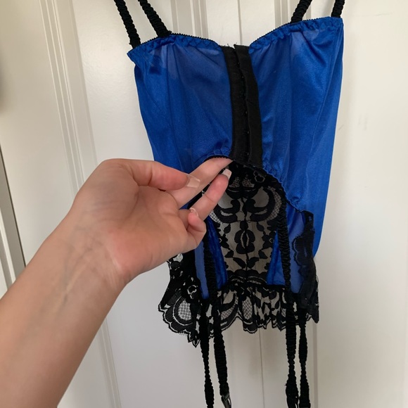 Vintage Electric Blue and Black Lace Garter Cami - Picture 8 of 8